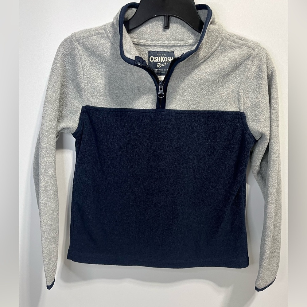 OshKosh B'gosh Boys Size 8 Quarter Zip Fleece Long Sleeve Top Gray & Navy